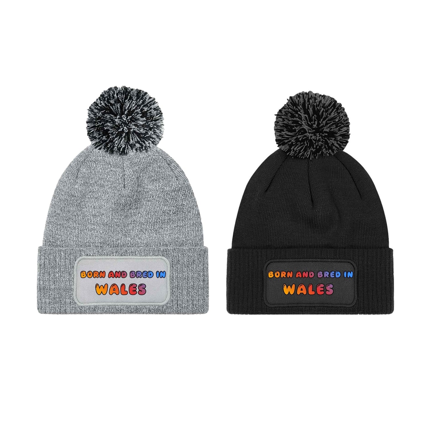 Born and Bred In Wales Novelty Beanie Knitted Winter Bobble Hat Unisex Gift
